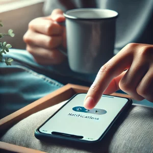A peaceful scene of someone turning off phone notifications, showing mental clarity.